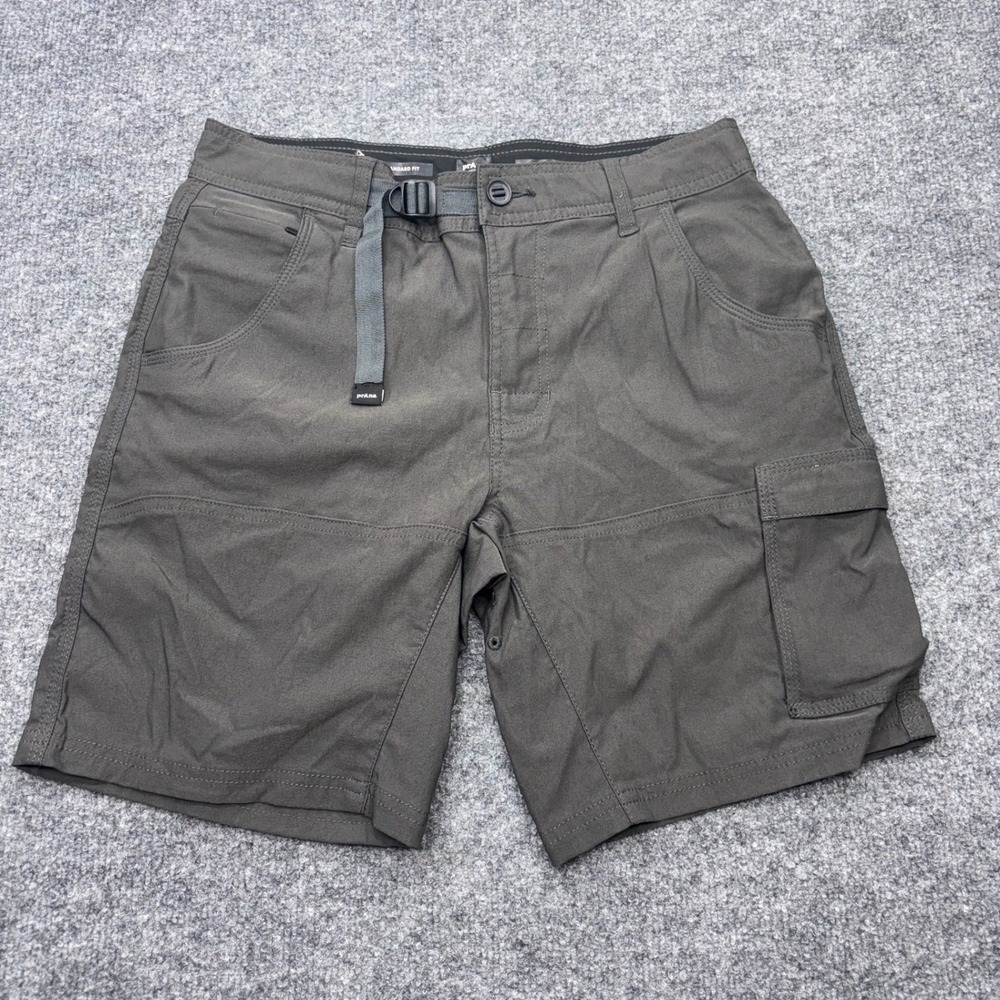 Prana Zion Shorts Mens 30 Charcoal Grey Stretch Hiking Cargo Belted 8 Inseam